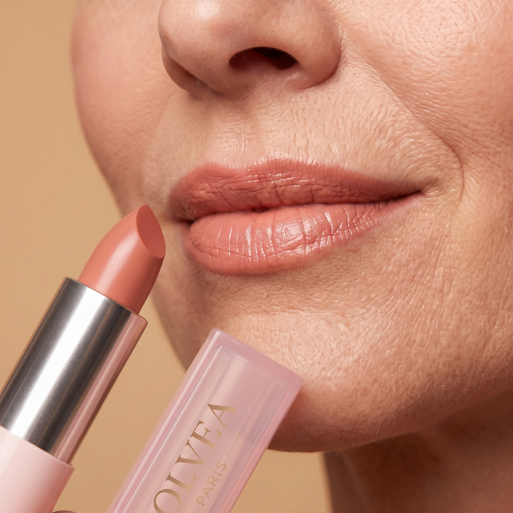 Solvea Velours Corail Doux porté sur les lèvres