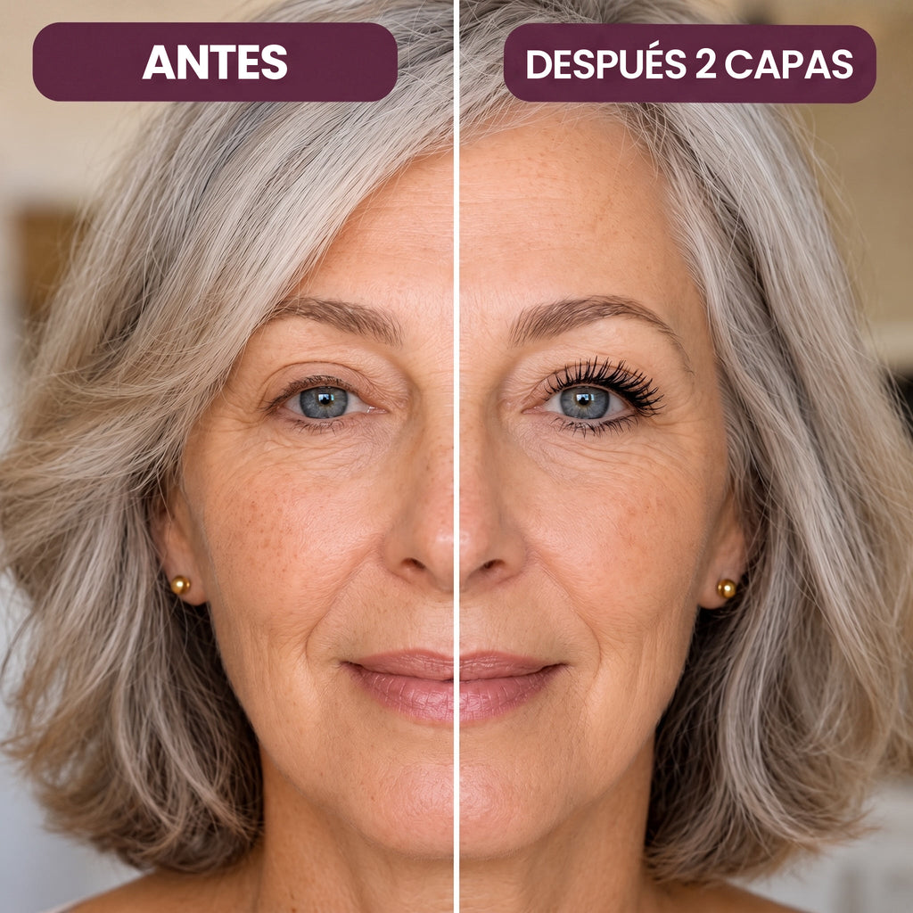 Antes / después de 2 capas en pestañas maduras