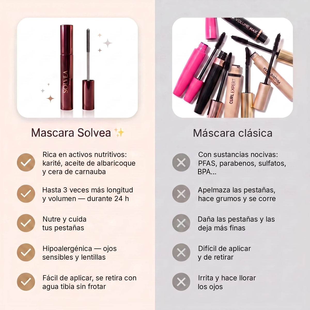 Mascara Solvea — comparatif brosse et résultat