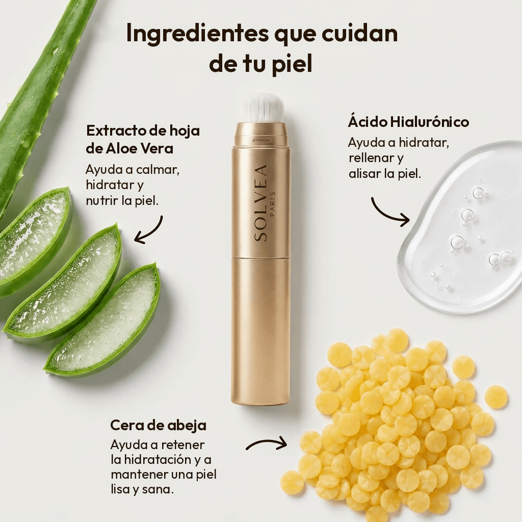 Stick de teint Solvea Paris et ses actifs, aloe vera et acide hyaluronique