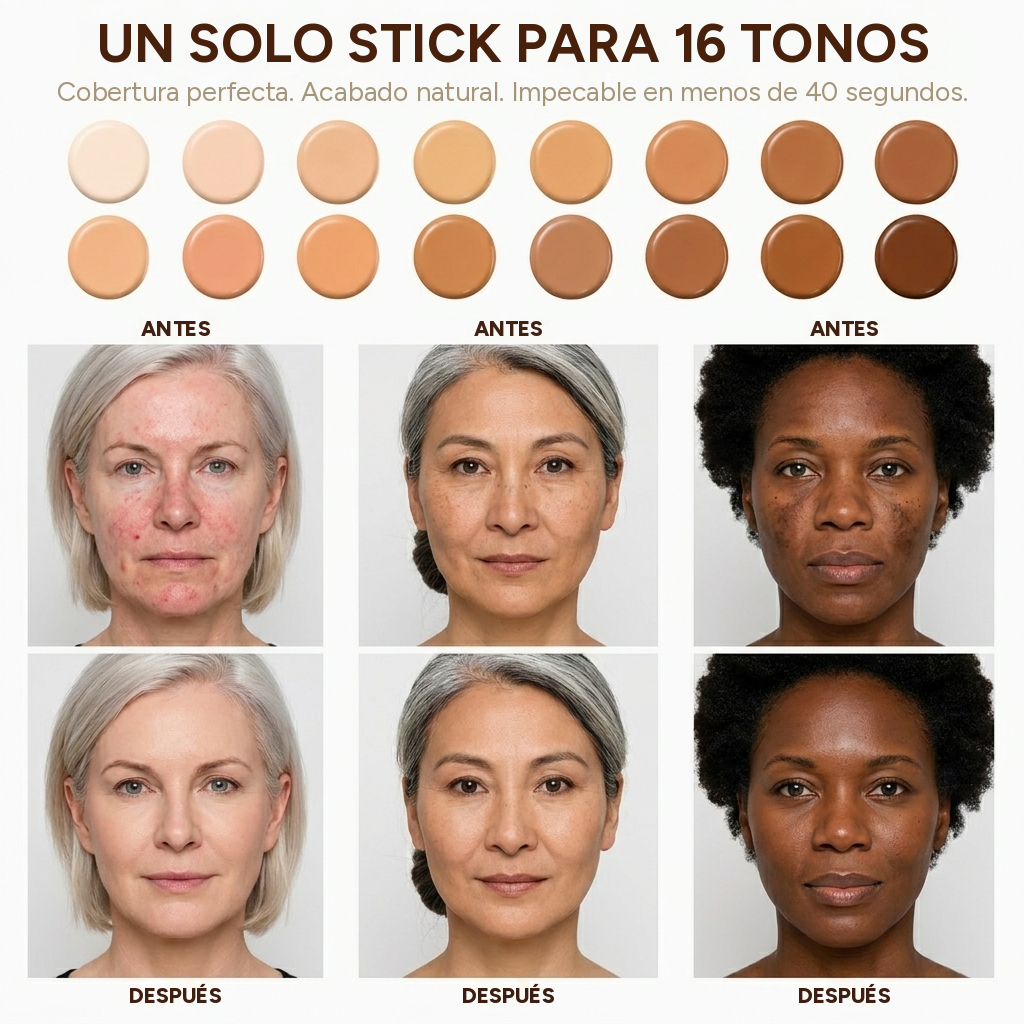 Un seul stick pour 16 teintes - avant après fond de teint Solvea Paris