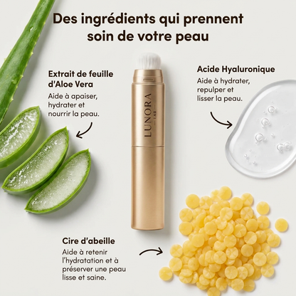 Ingrédients du stick teint Lunora - aloe vera, acide hyaluronique, cire d'abeille