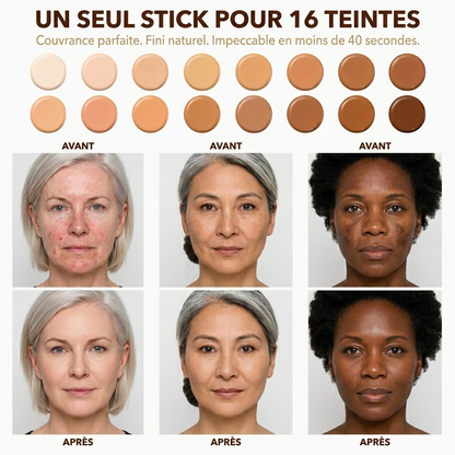 Un seul stick pour 16 teintes - avant après fond de teint Lunora