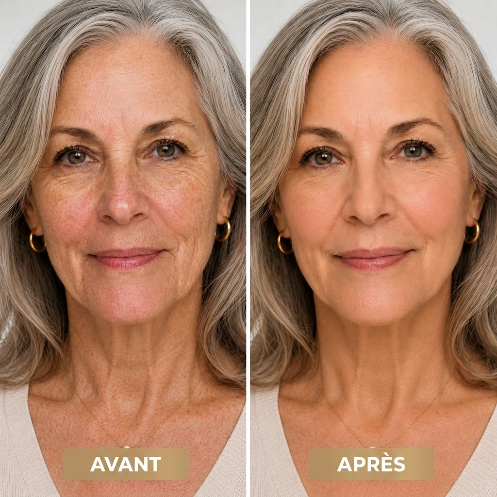 Avant après fond de teint Lunora - peau mature, rides adoucies
