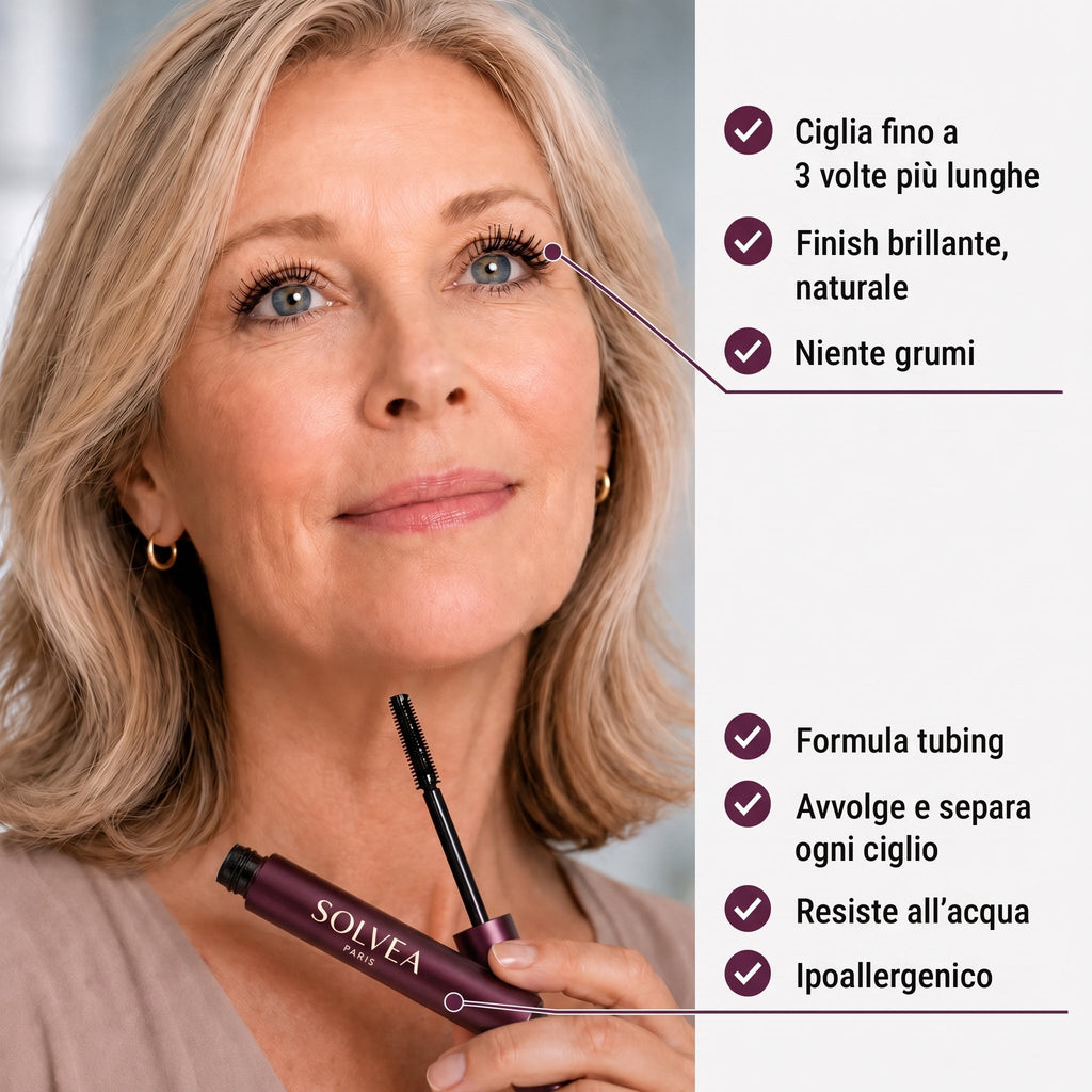 I benefici del Mascara Tubing Solvéa: ciglia fino a tre volte più lunghe, niente grumi, formula tubing