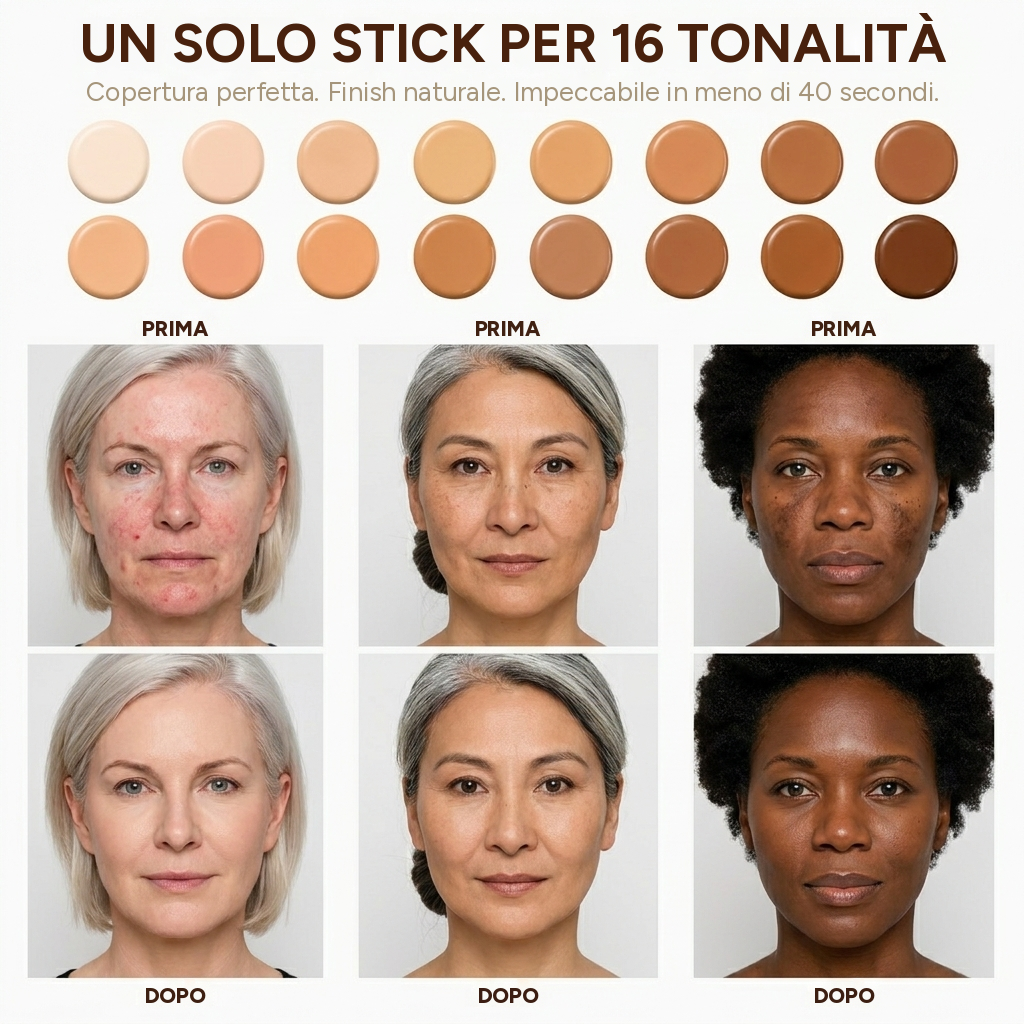 Un seul stick pour 16 teintes - avant après fond de teint Solvea Paris