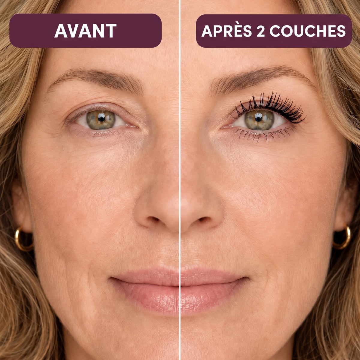 Avant / après 2 couches de Mascara Tubing Solvea