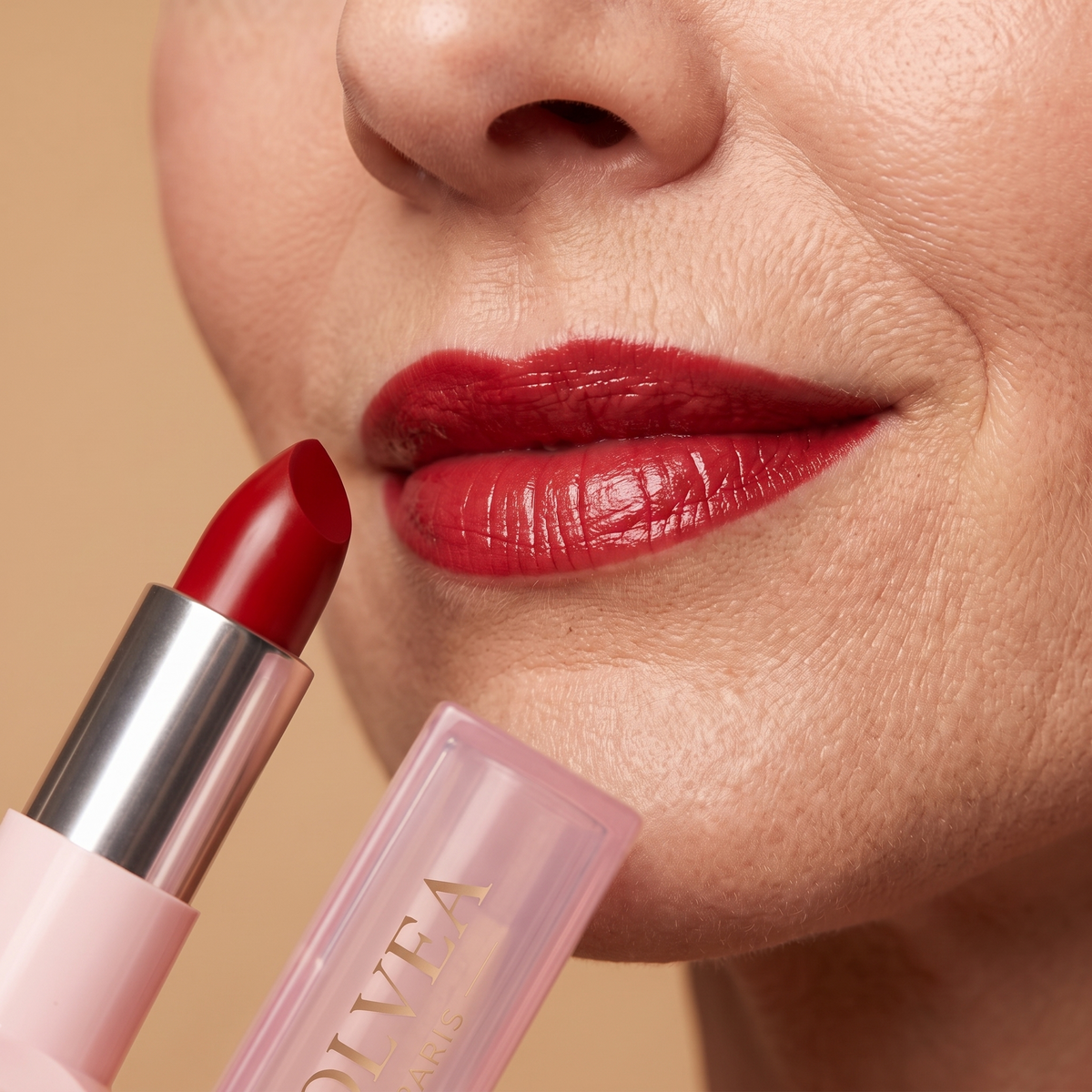 Solvea Velours Rouge Classique porté sur les lèvres